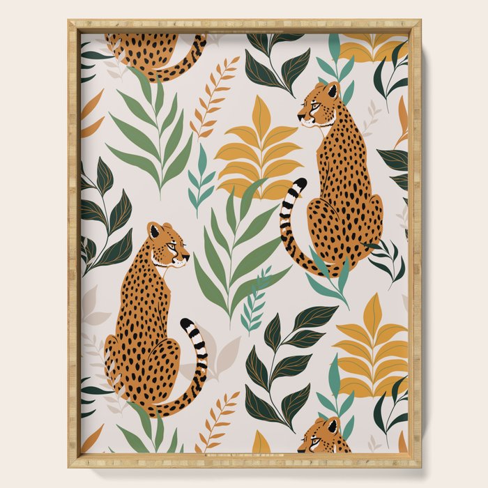 Spring Cheetah Pattern I - Green and Yellow Serving Tray Gallery Image 1