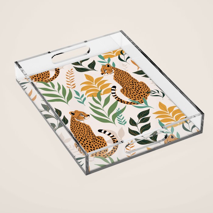 Spring Cheetah Pattern I - Green and Yellow Acrylic Tray Gallery Image 1