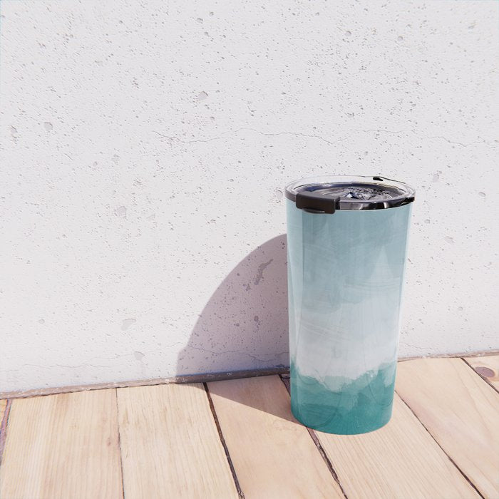 Immersed in a Wave - Aqua Teal Turquoise Denim Blue Surfer Abstract Nature Ocean Painting Art Print Travel Mug Gallery Image 4