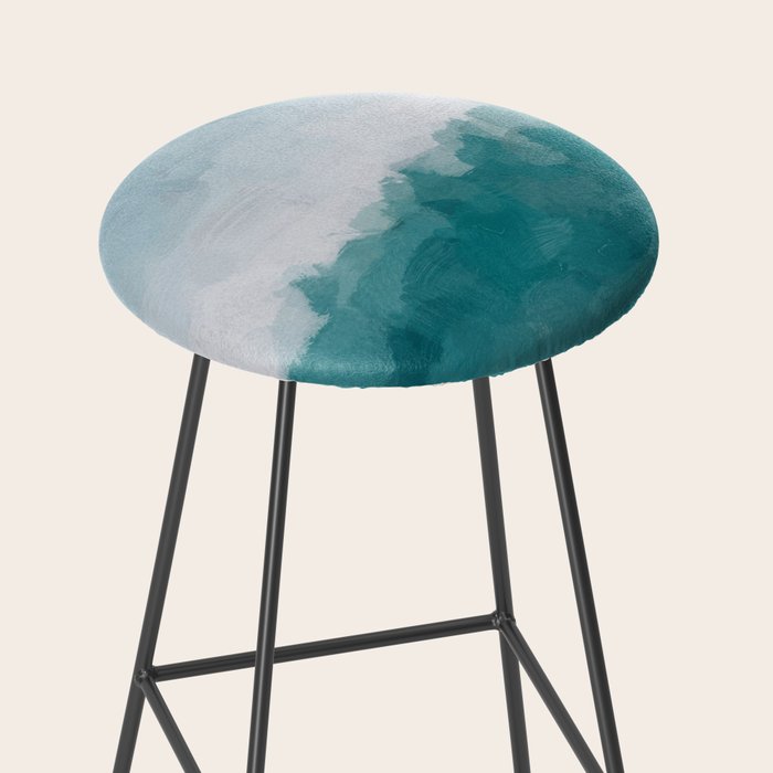 Immersed in a Wave - Aqua Teal Turquoise Denim Blue Surfer Abstract Nature Ocean Painting Art Print Stool Gallery Image 2