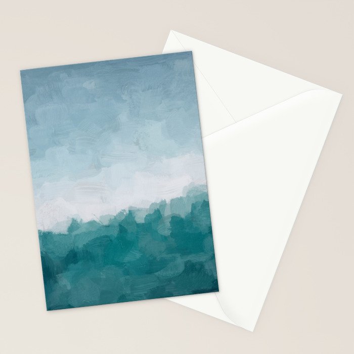 Immersed in a Wave - Aqua Teal Turquoise Denim Blue Surfer Abstract Nature Ocean Painting Art Print Stationery Card Gallery Image 2
