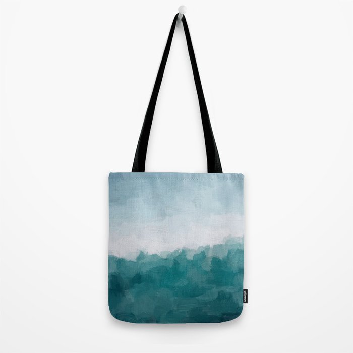 Immersed in a Wave - Aqua Teal Turquoise Denim Blue Surfer Abstract Nature Ocean Painting Art Print Tote Bag Gallery Image 2