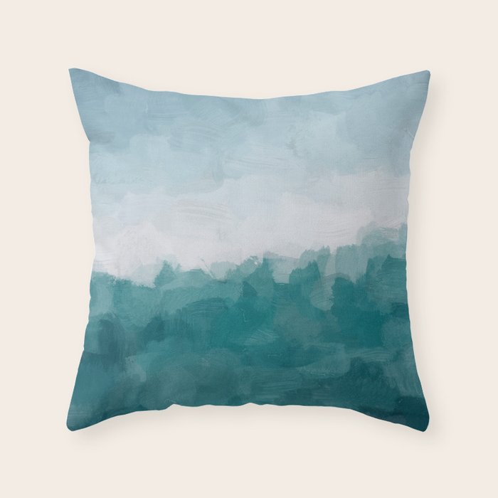 Immersed in a Wave - Aqua Teal Turquoise Denim Blue Surfer Abstract Nature Ocean Painting Art Print Throw Pillow Gallery Image 1