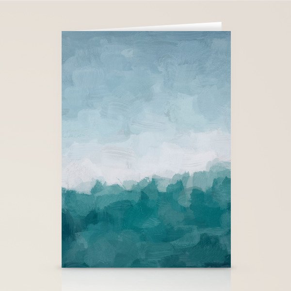 Immersed in a Wave - Aqua Teal Turquoise Denim Blue Surfer Abstract Nature Ocean Painting Art Print Stationery Card Gallery Image 1