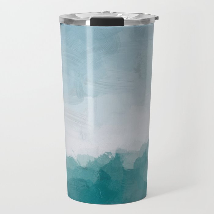 Immersed in a Wave - Aqua Teal Turquoise Denim Blue Surfer Abstract Nature Ocean Painting Art Print Travel Mug Gallery Image 1