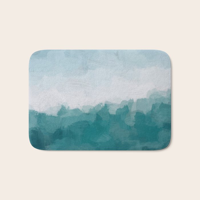 Immersed in a Wave - Aqua Teal Turquoise Denim Blue Surfer Abstract Nature Ocean Painting Art Print Bath Mat Gallery Image 1