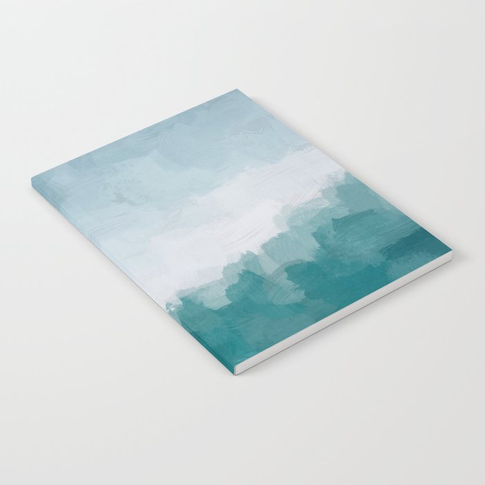 Immersed in a Wave - Aqua Teal Turquoise Denim Blue Surfer Abstract Nature Ocean Painting Art Print Notebook Gallery Image 1