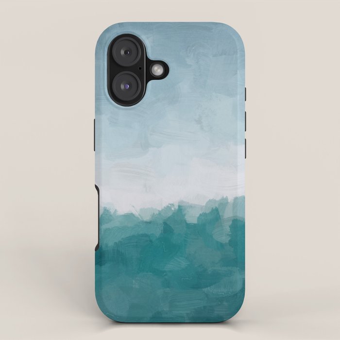 Immersed in a Wave - Aqua Teal Turquoise Denim Blue Surfer Abstract Nature Ocean Painting Art Print iPhone Case Gallery Image 1