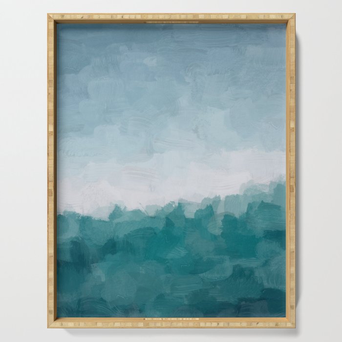 Immersed in a Wave - Aqua Teal Turquoise Denim Blue Surfer Abstract Nature Ocean Painting Art Print Serving Tray Gallery Image 1