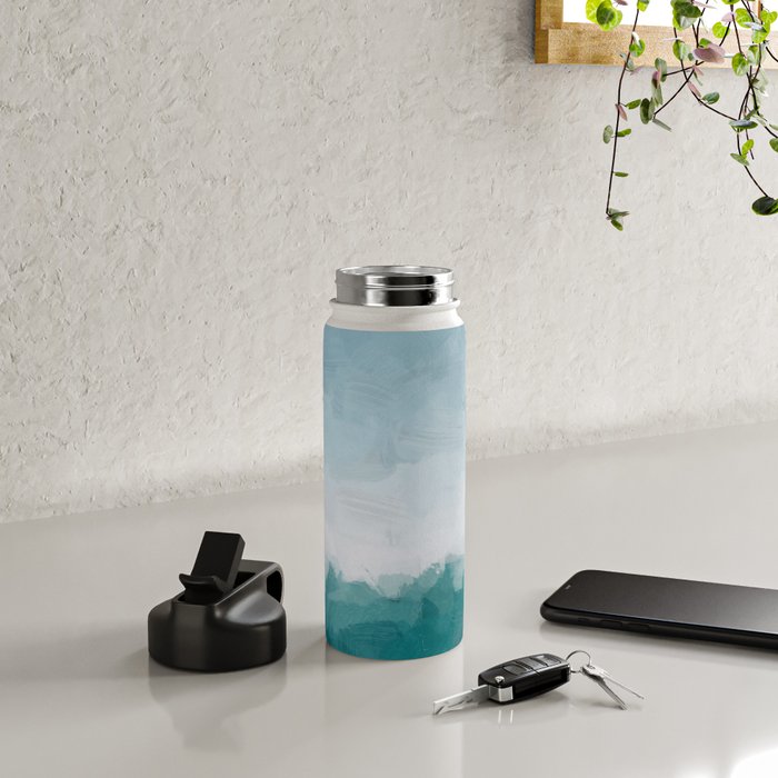 Immersed in a Wave - Aqua Teal Turquoise Denim Blue Surfer Abstract Nature Ocean Painting Art Print Water Bottle Gallery Image 4