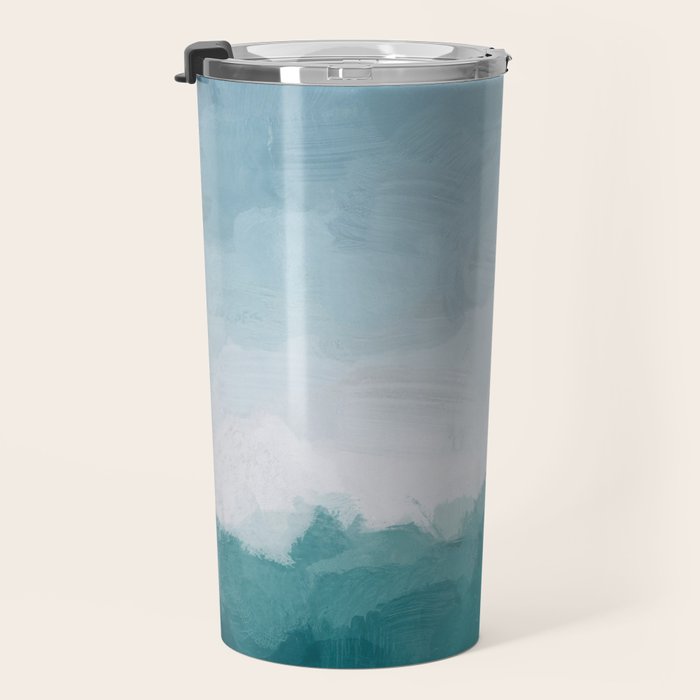 Immersed in a Wave - Aqua Teal Turquoise Denim Blue Surfer Abstract Nature Ocean Painting Art Print Travel Mug Gallery Image 3