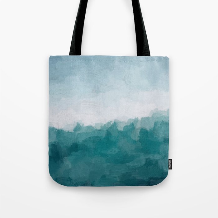 Immersed in a Wave - Aqua Teal Turquoise Denim Blue Surfer Abstract Nature Ocean Painting Art Print Tote Bag Gallery Image 1