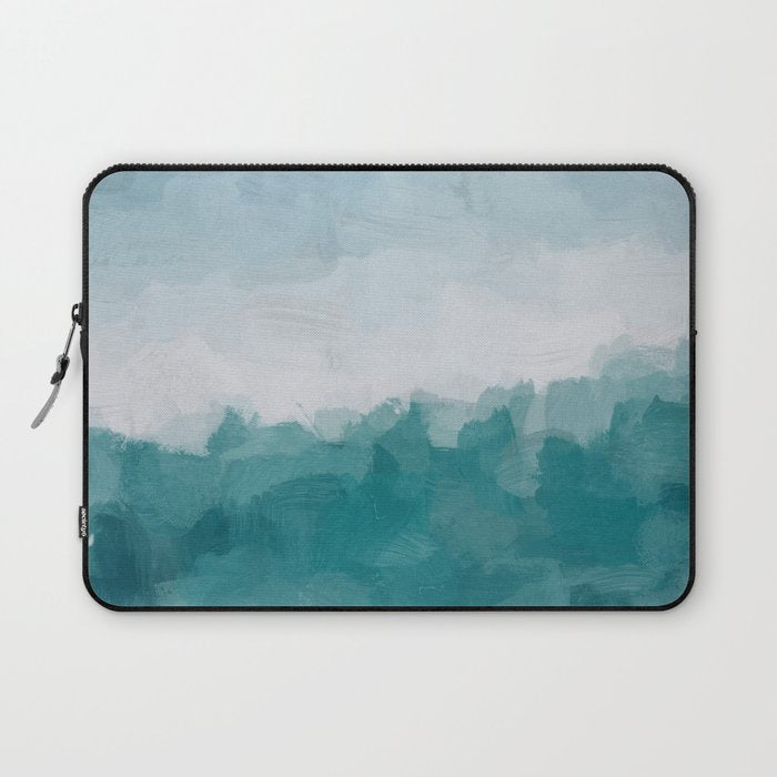 Immersed in a Wave - Aqua Teal Turquoise Denim Blue Surfer Abstract Nature Ocean Painting Art Print Laptop Sleeve Gallery Image 1