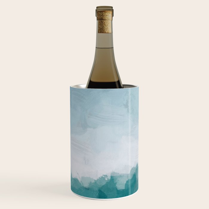 Immersed in a Wave - Aqua Teal Turquoise Denim Blue Surfer Abstract Nature Ocean Painting Art Print Wine Chiller Gallery Image 1