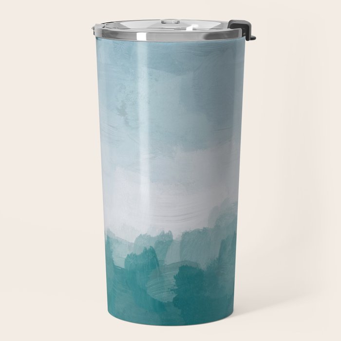 Immersed in a Wave - Aqua Teal Turquoise Denim Blue Surfer Abstract Nature Ocean Painting Art Print Travel Mug Gallery Image 2