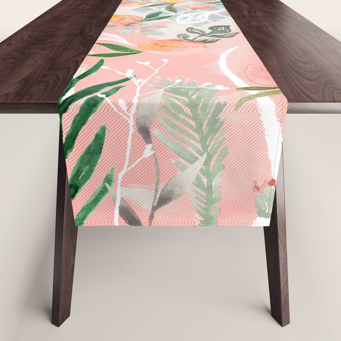 Abstract painting of flowers and plants Table Runner Gallery Image 1