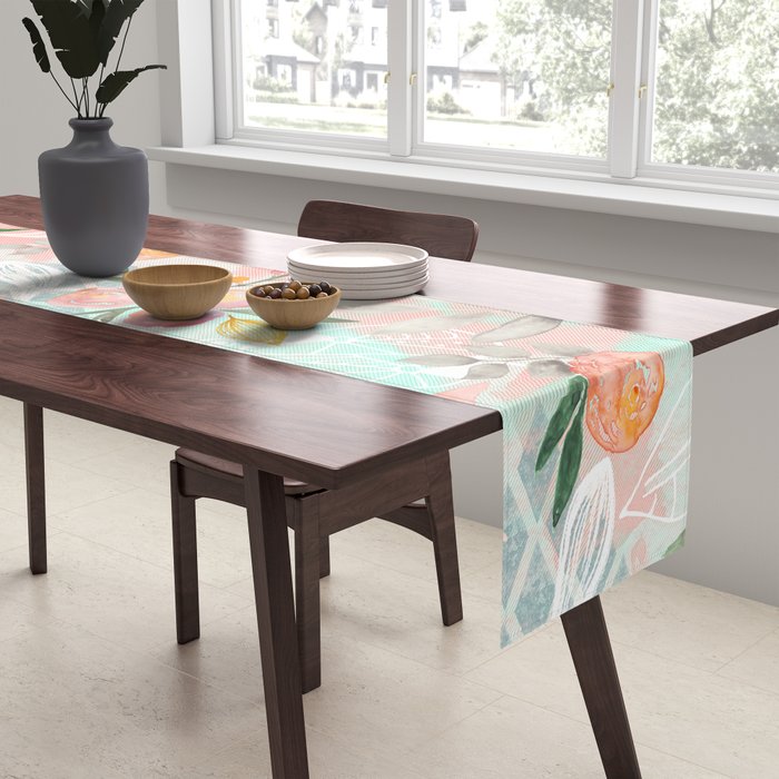Abstract painting of flowers and plants Table Runner Gallery Image 2