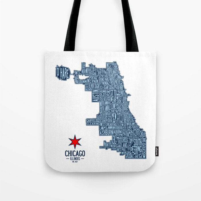 Chicago Neighborhood Map Tote Bag Gallery Image 1