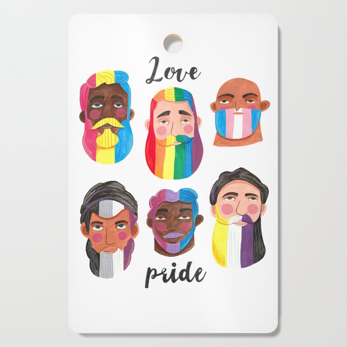 Gay pride rainbow gender flags beard men Cutting Board Gallery Image 1