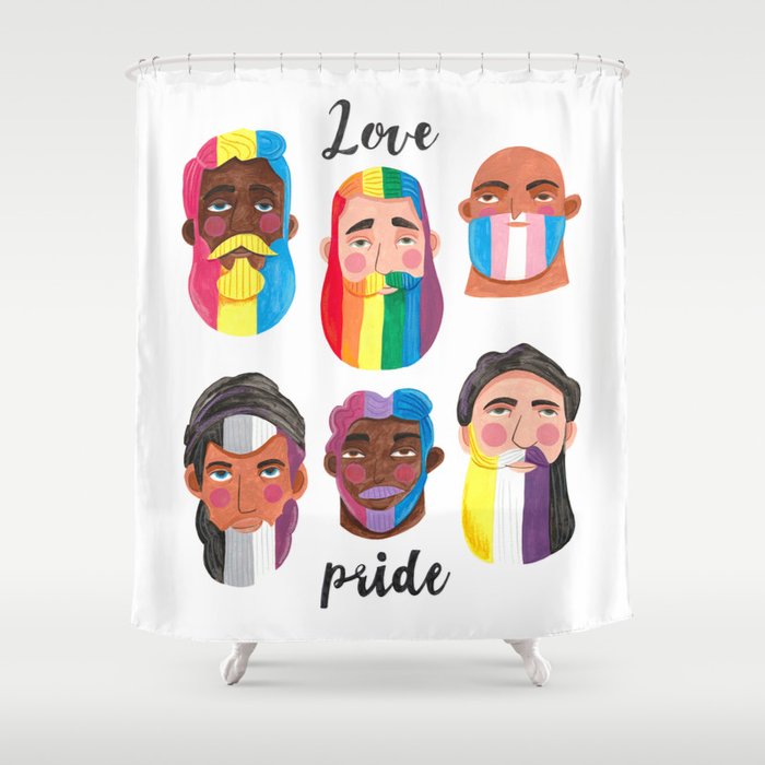 Gay pride rainbow gender flags beard men Shower Curtain Gallery Image 1