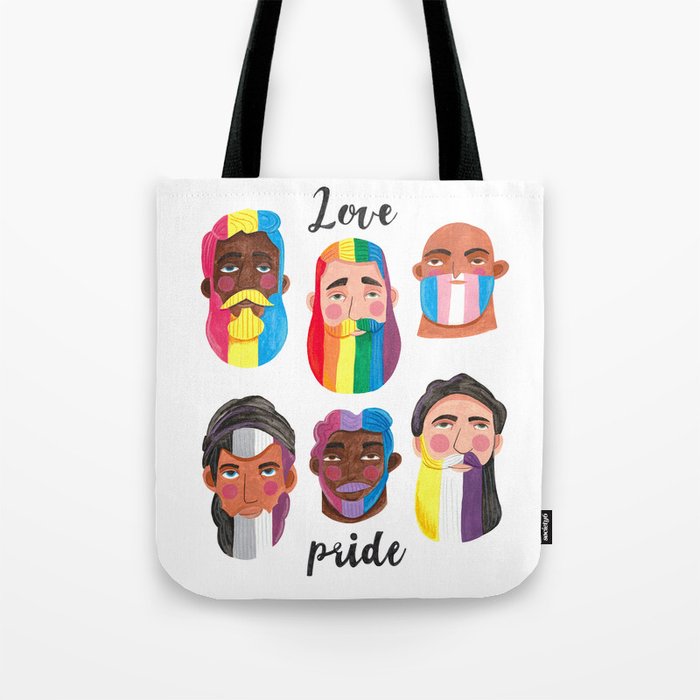 Gay pride rainbow gender flags beard men Tote Bag Gallery Image 1