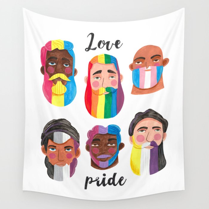 Gay pride rainbow gender flags beard men Wall Tapestry Gallery Image 1