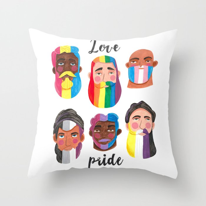 Gay pride rainbow gender flags beard men Throw Pillow Gallery Image 6
