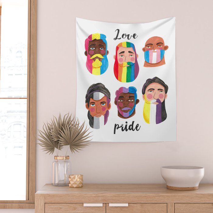 Gay pride rainbow gender flags beard men Wall Tapestry Gallery Image 2