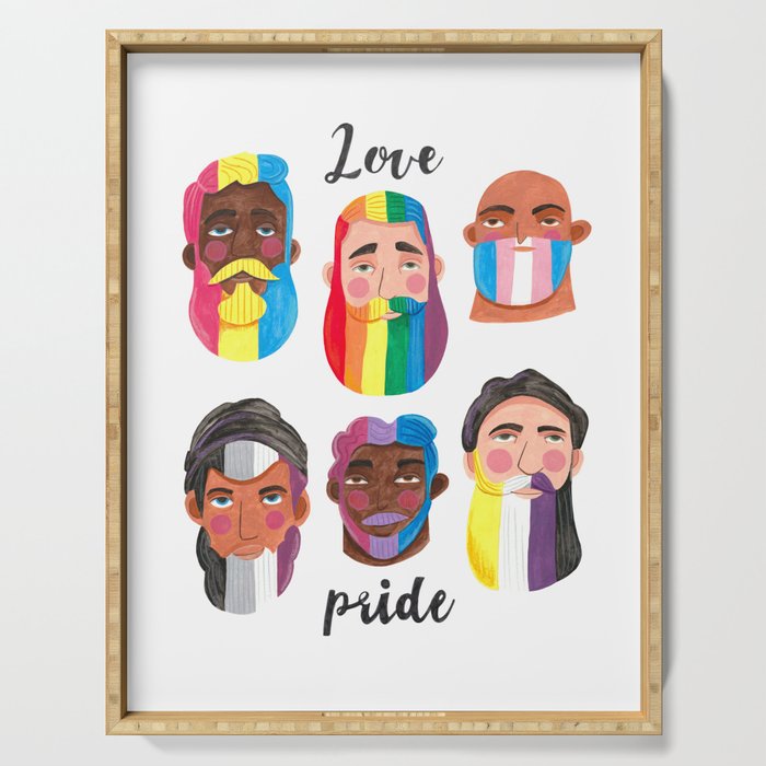 Gay pride rainbow gender flags beard men Serving Tray Gallery Image 1