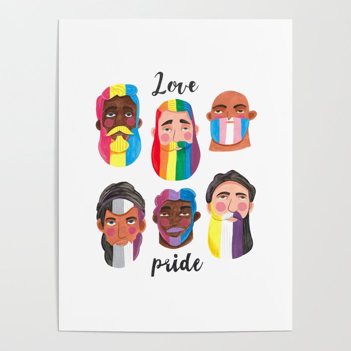 Gay pride rainbow gender flags beard men Poster Gallery Image 1