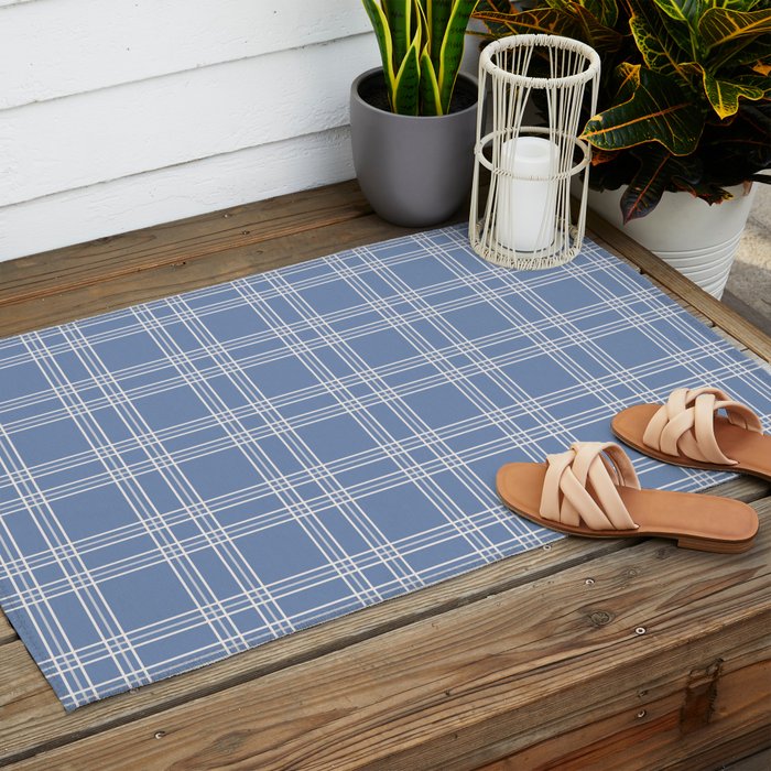Blue Gingham Outdoor Rug Gallery Image 2