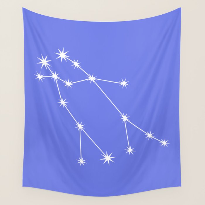Gemini Zodiac Star Constellation Line Art Periwinkle Purple Wall Tapestry Gallery Image 4
