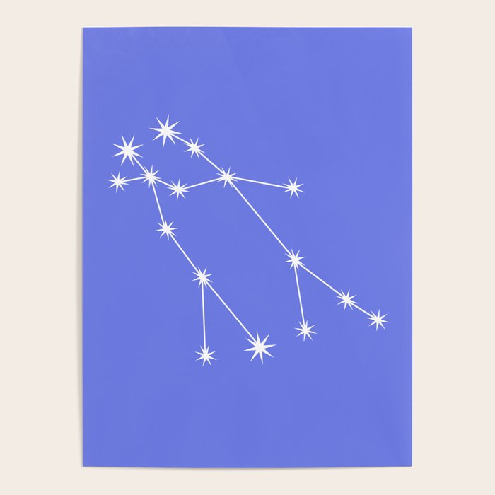 Gemini Zodiac Star Constellation Line Art Periwinkle Purple Poster Gallery Image 1