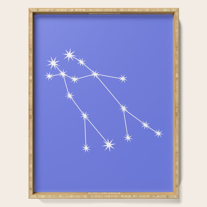 Gemini Zodiac Star Constellation Line Art Periwinkle Purple Serving Tray Gallery Image 1