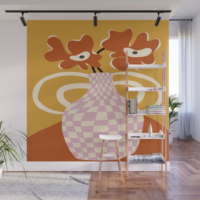 Checkered retro flower pot  Wall Mural Gallery Image 1