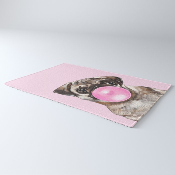 Pug with Pink Bubble Gum Rug Gallery Image 3