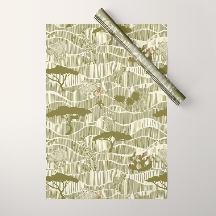Wildlife Safari Savannah moss Wrapping Paper Gallery Image 1
