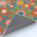 Retro Garden Flowers Vintage 60s 70s Aesthetic Floral Pattern on Blue Rug Gallery Image 4