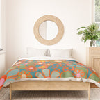 Retro Garden Flowers Vintage 60s 70s Aesthetic Floral Pattern on Blue Duvet Cover Gallery Image 3