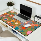 Retro Garden Flowers Vintage 60s 70s Aesthetic Floral Pattern on Blue Desk Mat Gallery Image 2