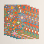 Retro Garden Flowers Vintage 60s 70s Aesthetic Floral Pattern on Blue Wrapping Paper Gallery Image 3