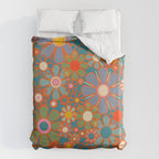 Retro Garden Flowers Vintage 60s 70s Aesthetic Floral Pattern on Blue Duvet Cover Gallery Image 6
