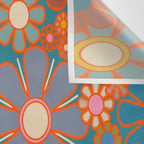 Retro Garden Flowers Vintage 60s 70s Aesthetic Floral Pattern on Blue Wall Tapestry Gallery Image 3