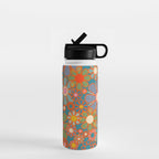 Retro Garden Flowers Vintage 60s 70s Aesthetic Floral Pattern on Blue Water Bottle Gallery Image 1