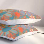 Retro Garden Flowers Vintage 60s 70s Aesthetic Floral Pattern on Blue Pillow Sham Gallery Image 3