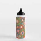 Retro Garden Flowers Vintage 60s 70s Aesthetic Floral Pattern on Blue Water Bottle Gallery Image 3