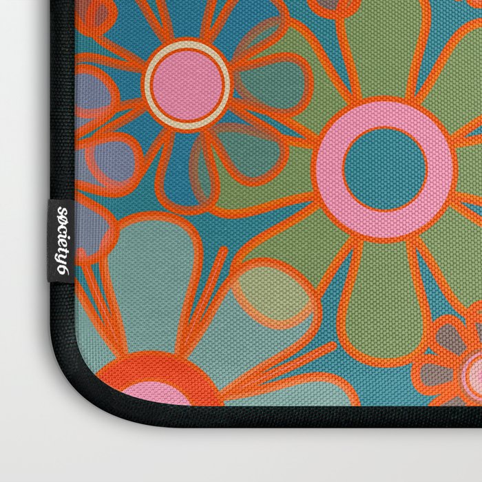 Retro Garden Flowers Vintage 60s 70s Aesthetic Floral Pattern on Blue Laptop Sleeve Gallery Image 3