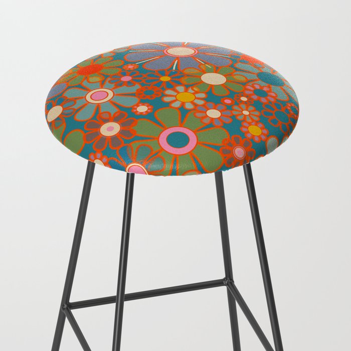 Retro Garden Flowers Vintage 60s 70s Aesthetic Floral Pattern on Blue Stool Gallery Image 2
