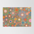 Retro Garden Flowers Vintage 60s 70s Aesthetic Floral Pattern on Blue Rug Gallery Image 2