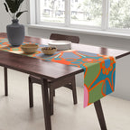 Retro Garden Flowers Vintage 60s 70s Aesthetic Floral Pattern on Blue Table Runner Gallery Image 2